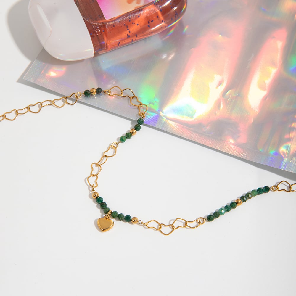 1 Piece Elegant Heart Beads Stainless Steel Gold Color Women's Pendant Necklaces h5Picture6