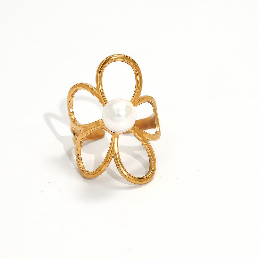 1 pezzo semplice ed elegante anello in acciaio inossidabile color oro con fiore