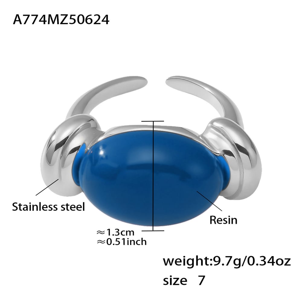 1 Piece Oval Resin Stainless Steel Gold Color Statement Rings