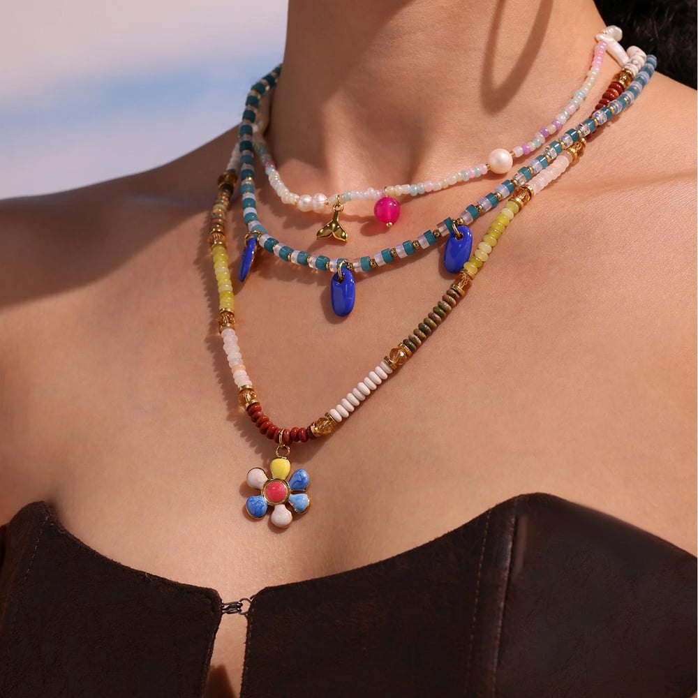 1 Piece Bohemian Flower Natural Stones Gold Color Women's Beaded Necklaces h5Picture3