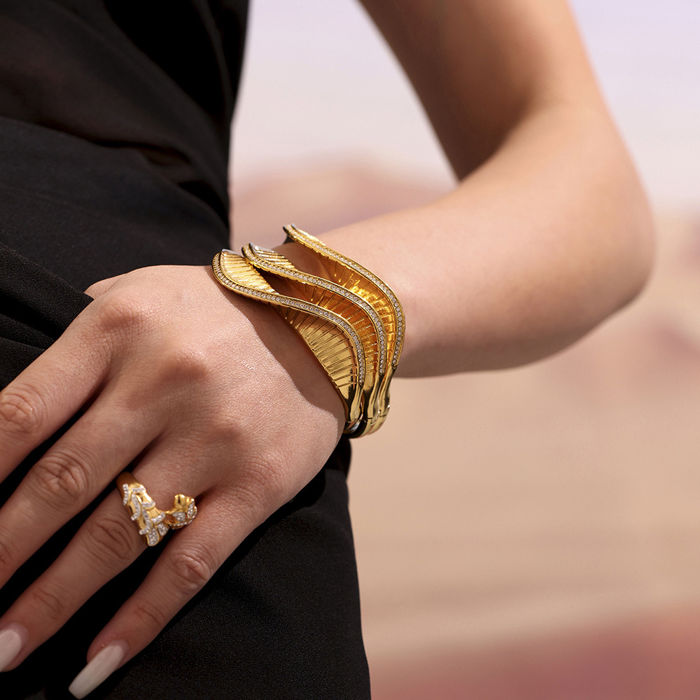 1 Piece Classic Twist Spiral Stainless Steel Gold Color Women's Bangles h5Picture3