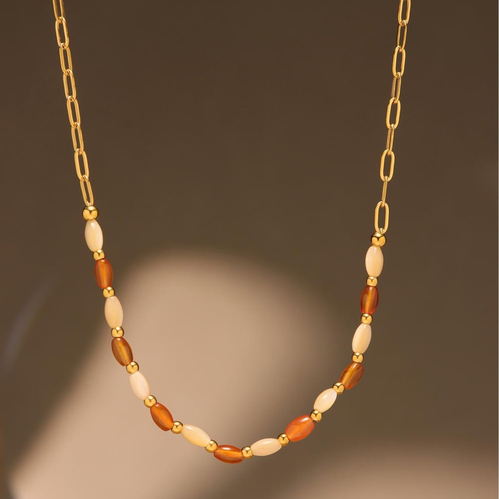 1 Piece Ethnic Series Oval Beads Natural Stones Gold Color Women's Necklaces Sets Picture5