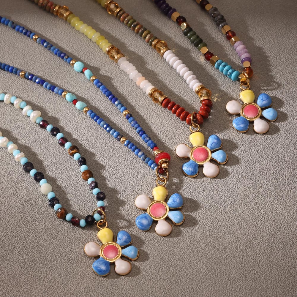 1 Piece Bohemian Flower Natural Stones Gold Color Women's Beaded Necklaces h5Picture7