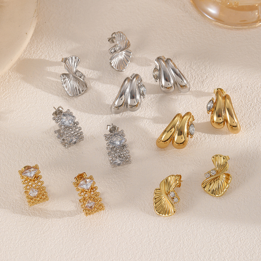 1 Pair Designable Irregular Shape Stainless Steel Gold Color Women's Stud Earrings h5Picture2