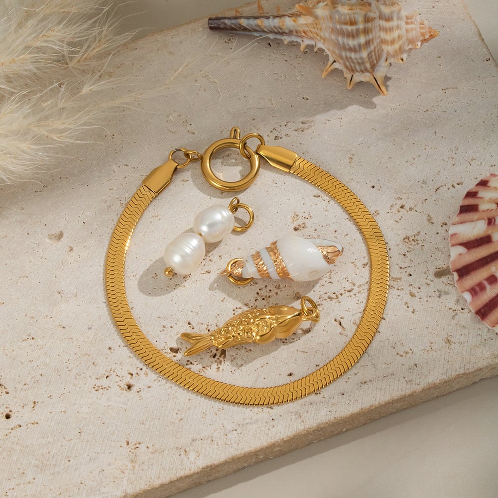 1 Piece  Casual Fish Stainless Steel  Gold Color Women's Beaded Bracelets Picture4