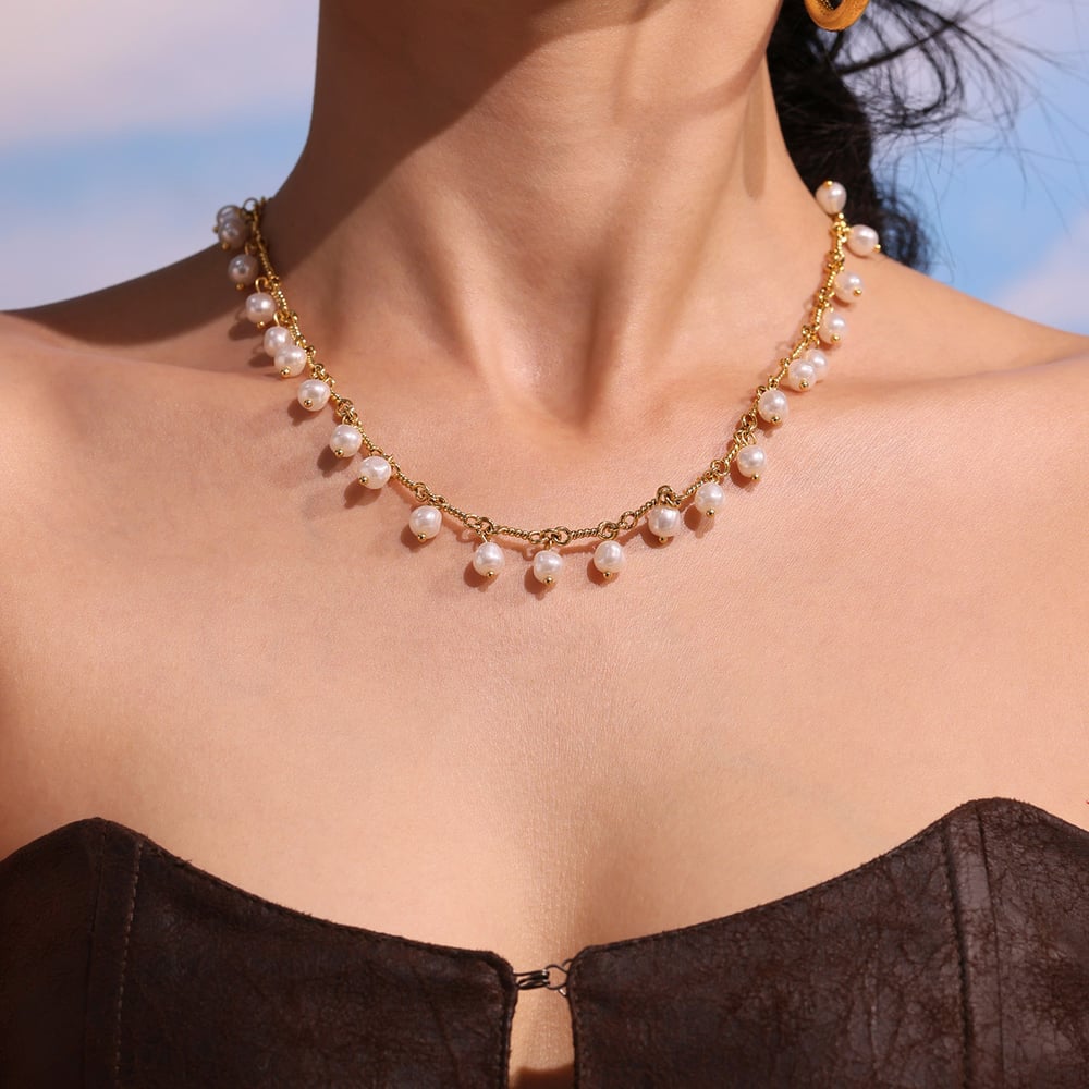 1 Piece Classic Pearl Beads Stainless Steel Gold Color Women's Necklaces Sets Picture2