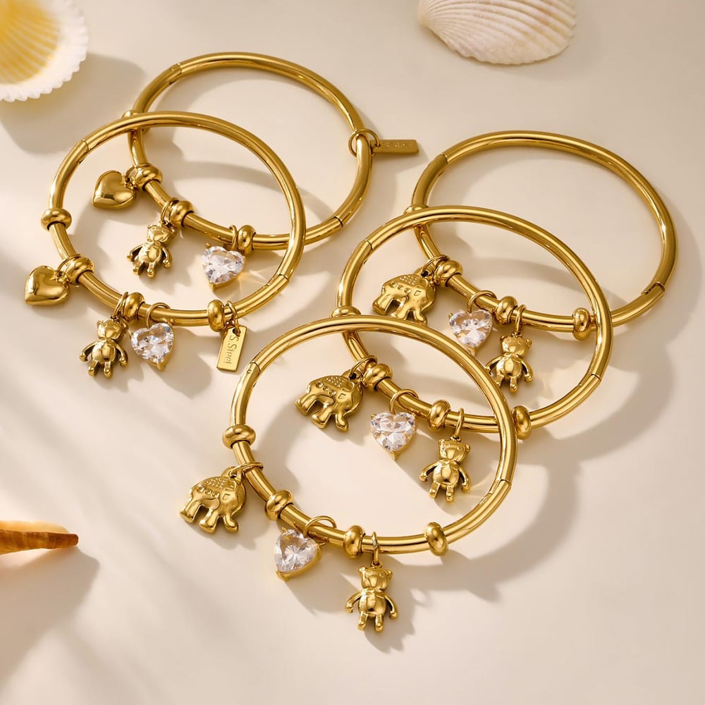 1 Piece Cute Bear Stainless Steel Gold Color Women's Charm Bracelets h5Picture8