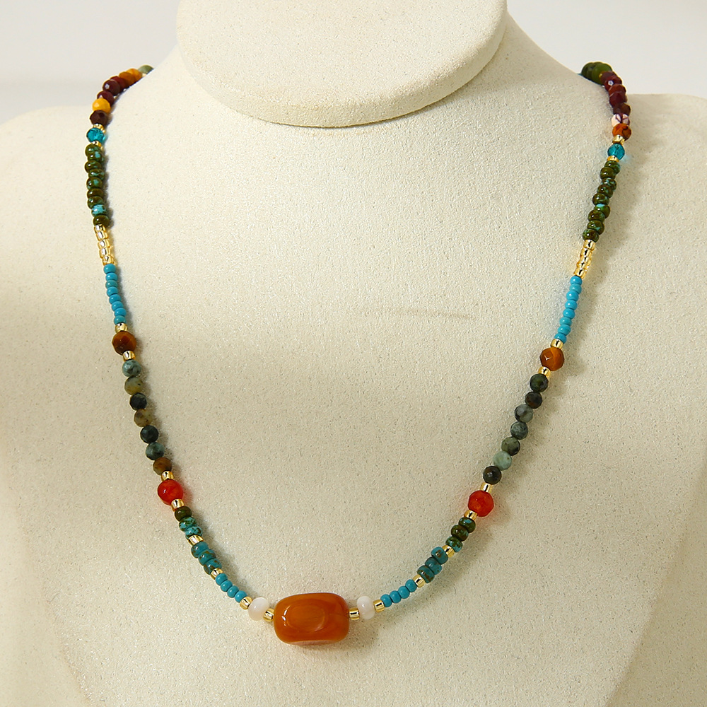 1 Piece Natural Stones Gold Color Beaded Necklace h5Picture4