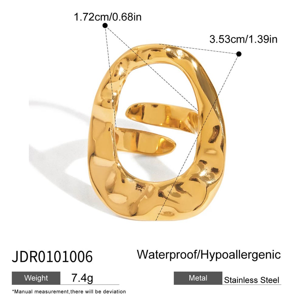 1 Piece Irregular Oval Stainless Steel Gold Color Statement Rings Picture2