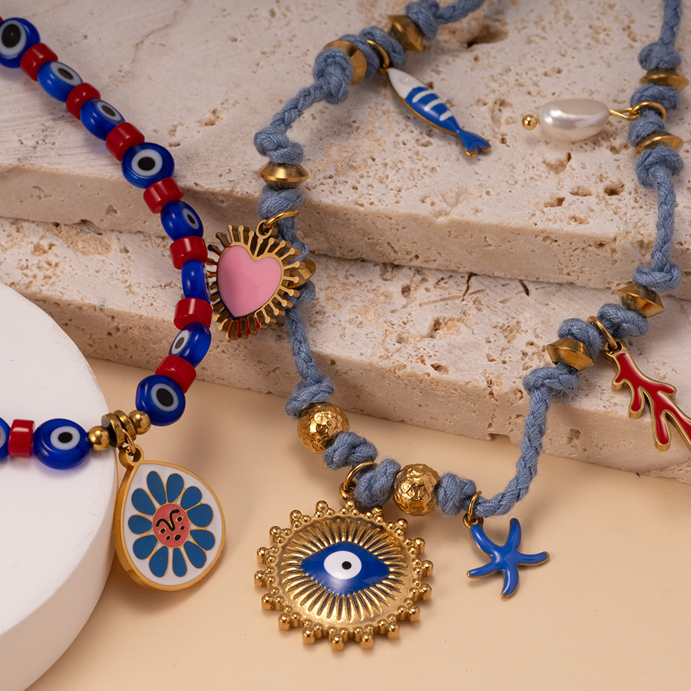 1 Piece Elegant Devil's Eye Natural Stones Gold Color Women's Beaded Necklaces h5Picture3