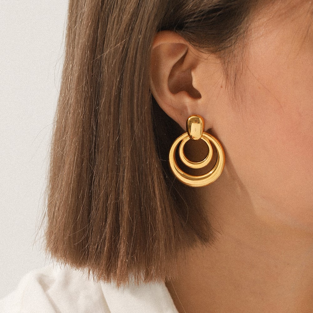 1 Pair Modern Circle Shape Stainless Steel Gold Color Women's Stud Earrings h5Picture5