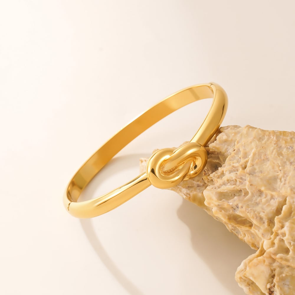 1 pieza de brazalete minimalista de acero inoxidable de forma irregular en color dorado para mujer h5Imagen6