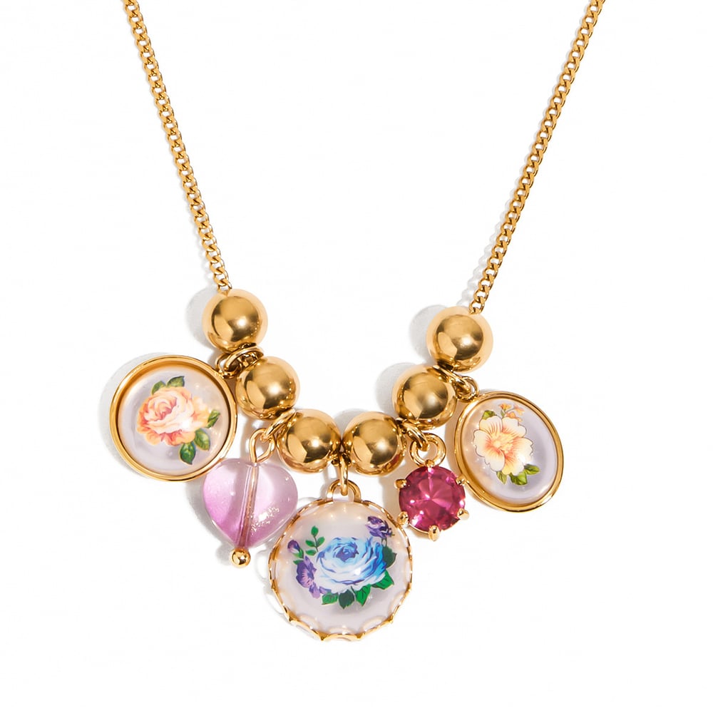1 Piece Gorgeous Flower Stainless Steel Gold Color Women's Pendant Necklaces 