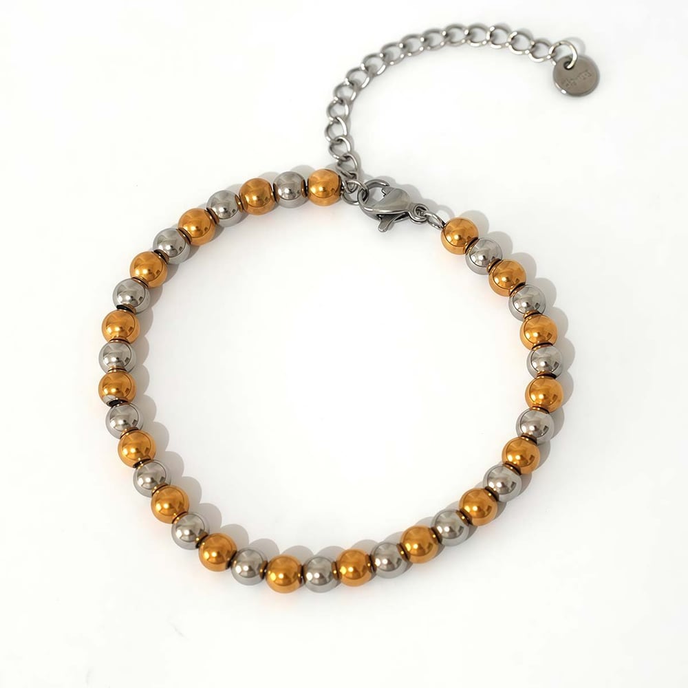 1 Piece Casual Mixed Gold Color And Silver Colors Stainless Steel   Beaded Bracelets