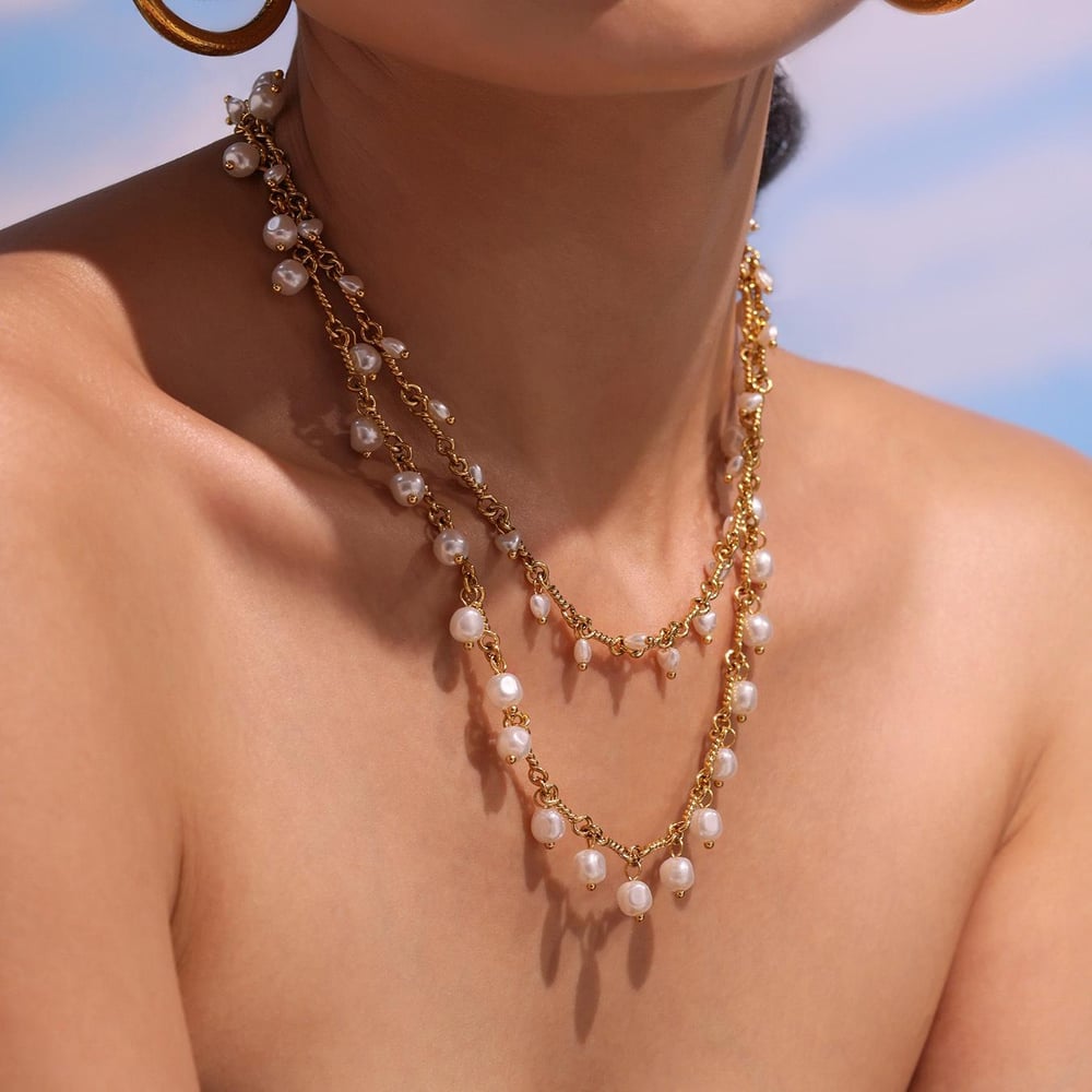 1 Piece Classic Pearl Beads Stainless Steel Gold Color Women's Necklaces Sets Picture5