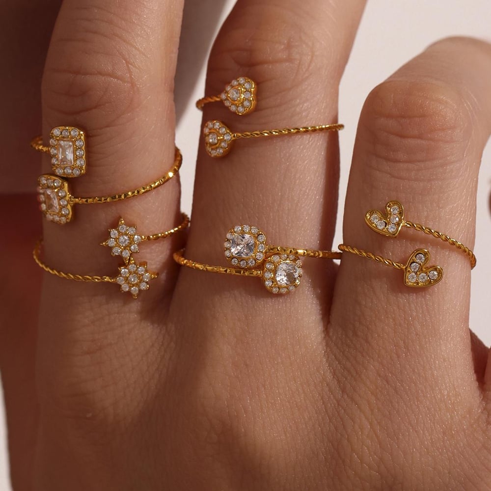 1 Piece Luxurious Heart Stainless Steel Gold Color Women's Gemstone Rings h5Picture8