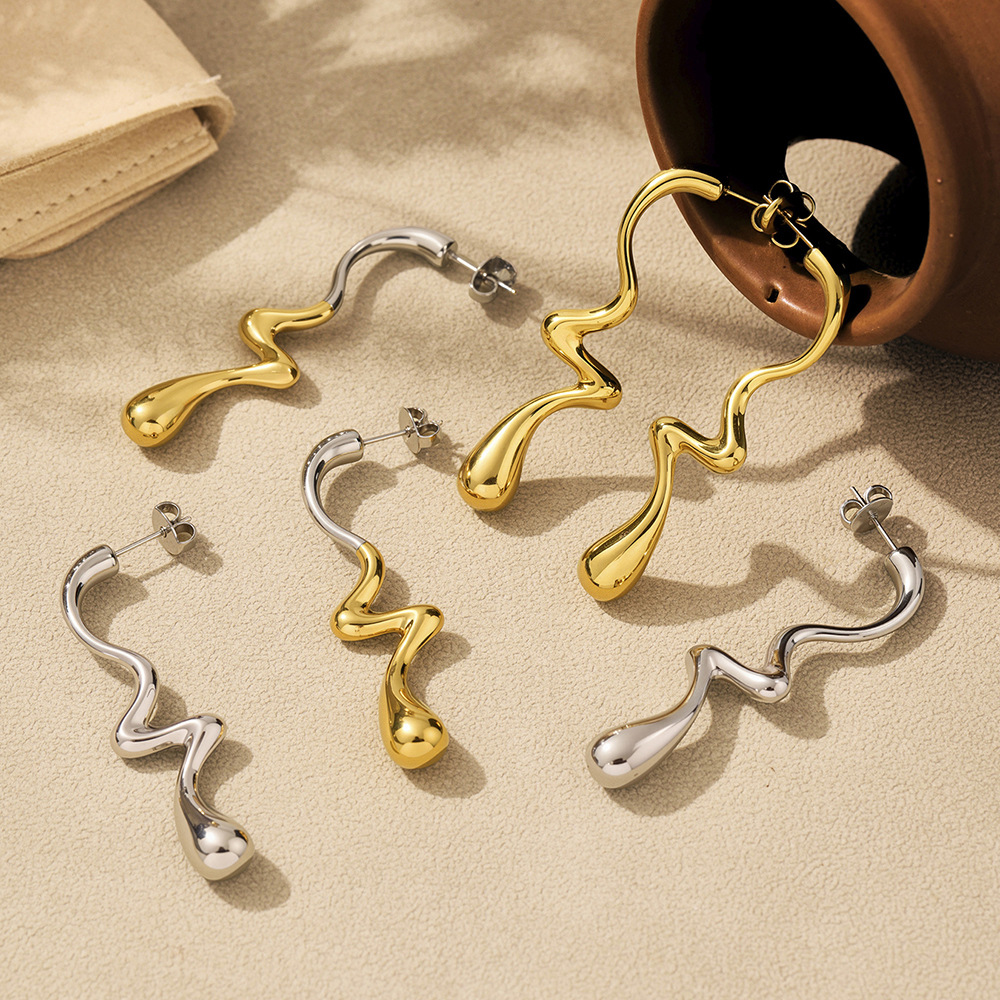 1 Pair Daily Irregular Shape Stainless Steel Gold Color Women's Drop Earrings Picture5