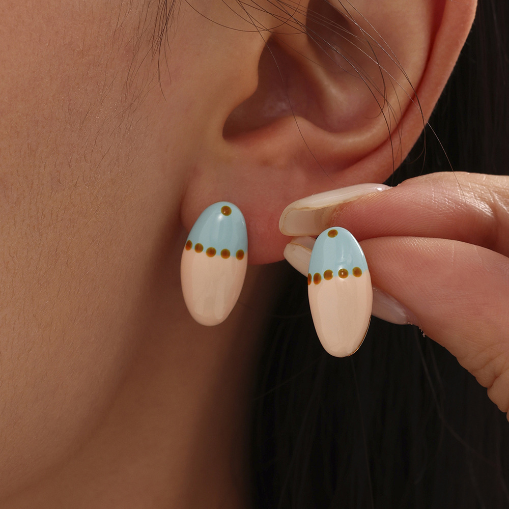 1 Pair Romantic Series Oval Stainless Steel Gold Color Women's Stud Earrings h5Picture5