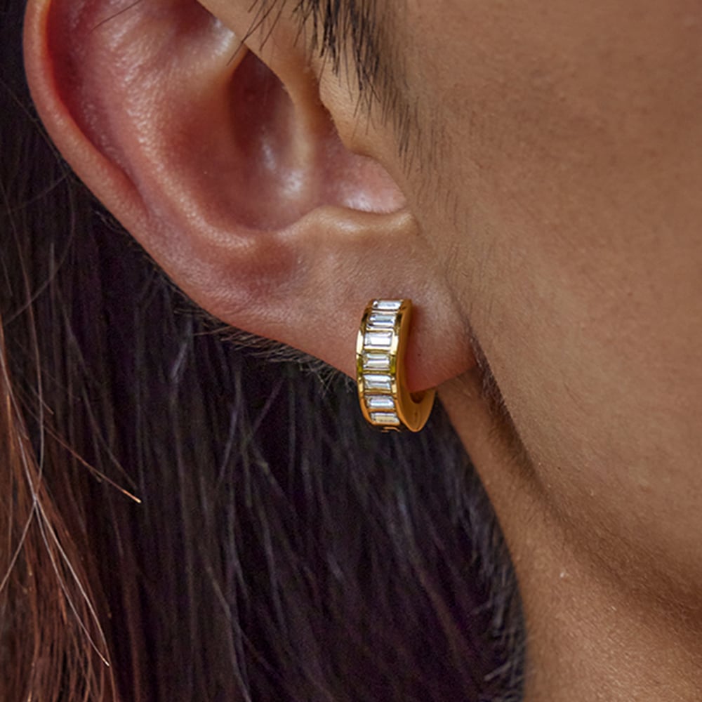 1 Pair Luxurious Solid Color Stainless Steel Gold Color Women's Hoop Earrings h5Picture4