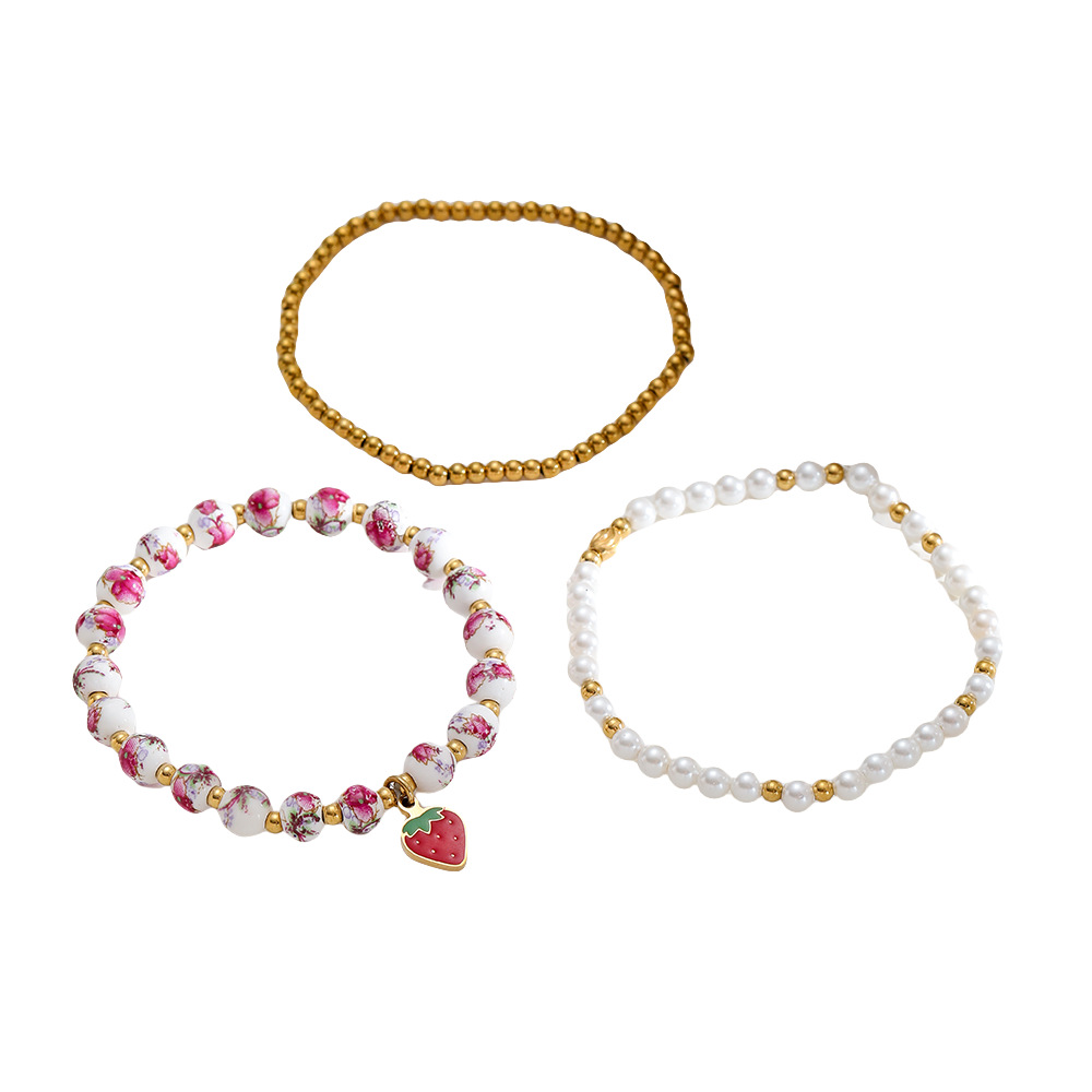 1 Piece Luxurious Series Retro Flower Ceramics  Gold Color  Women's Beaded Bracelets Picture5