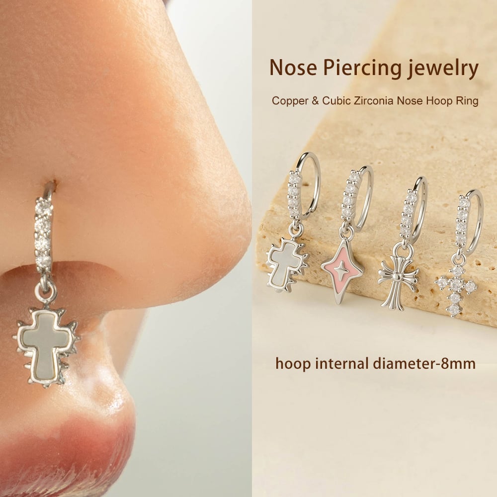 1 Piece Cross Copper Zircon Nose Ring Picture4