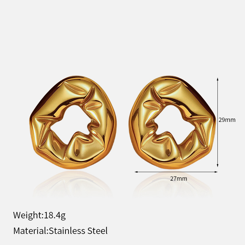 1 Pair Classic Hammer Pattern Stainless Steel Gold Color Stud Earrings