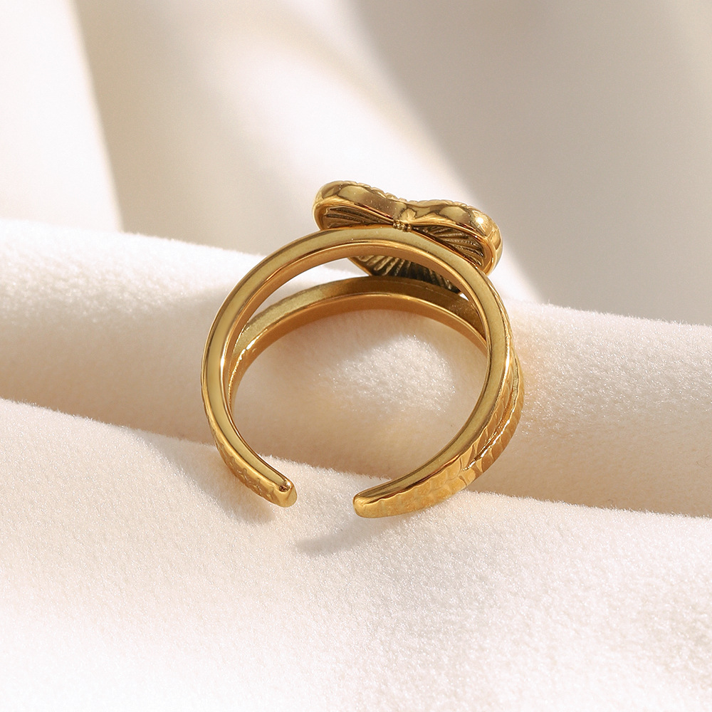 1 Piece Simple Series Casual Heart Stainless Steel   Gold Color  Statement Rings h5Picture4