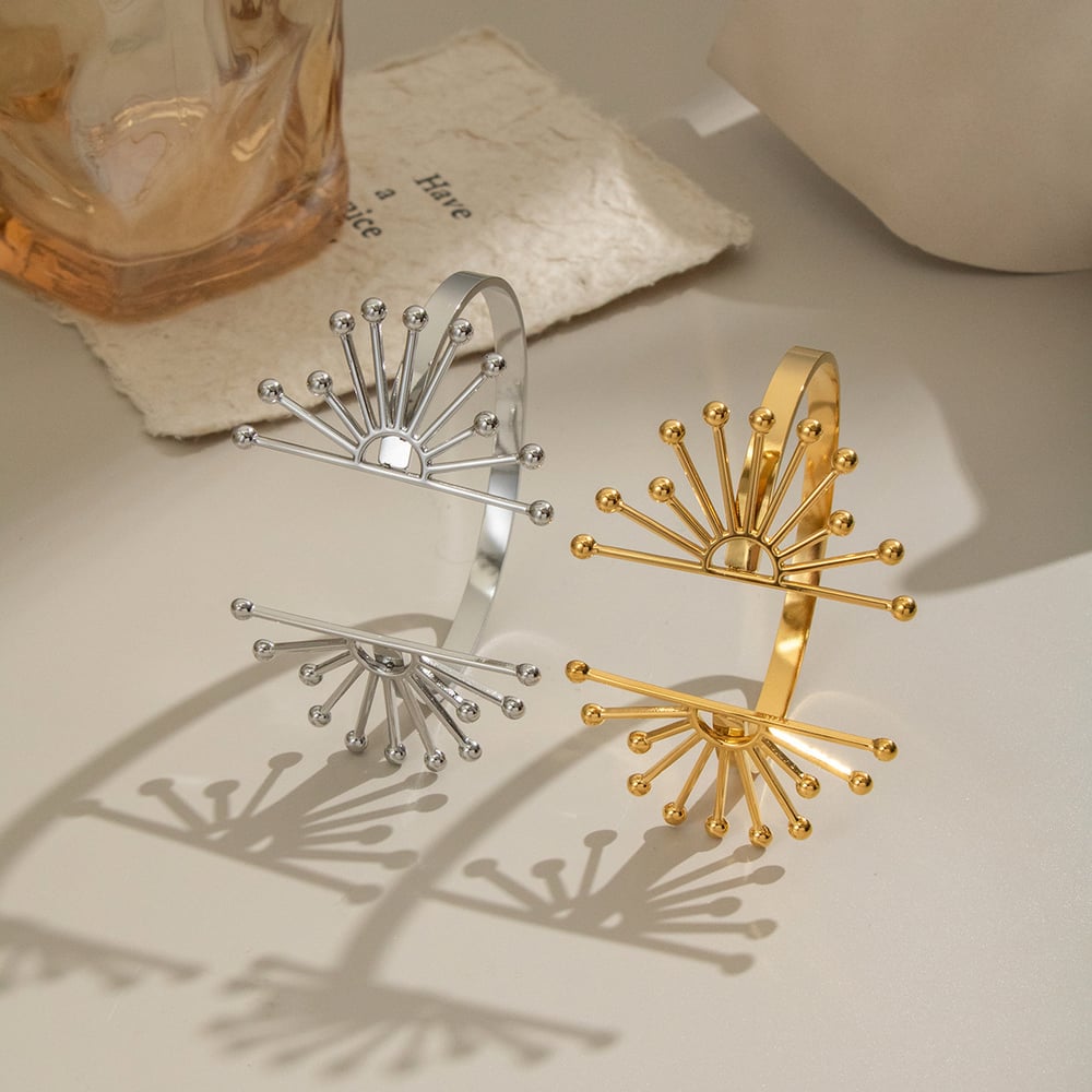 1 Piece Sun Flower Stainless Steel Gold Color Cuff Bracelet h5Picture3