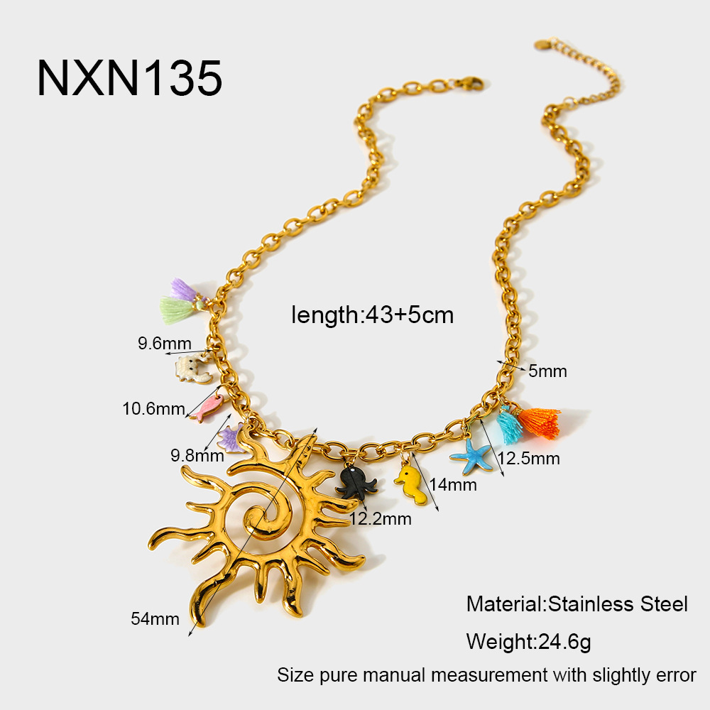 1 Piece Luxurious Vacation Sun Fish Stainless Steel Women's Pendant Necklaces