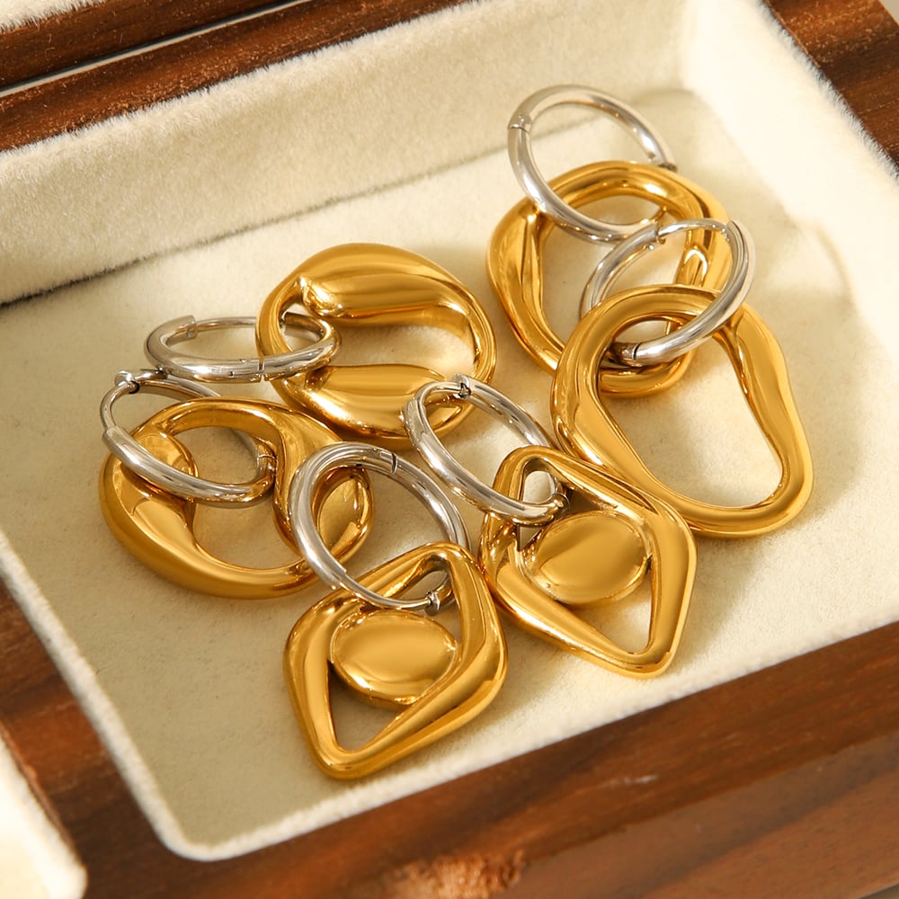 1 Pair Simple Daily Irregular Shape Stainless Steel  Gold Color Women's Hoop Earrings h5Picture4