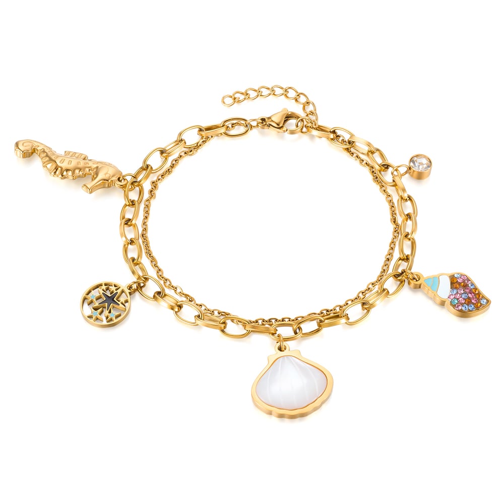 1 Stück Retro Muschel Edelstahl Goldfarben Charm Armband