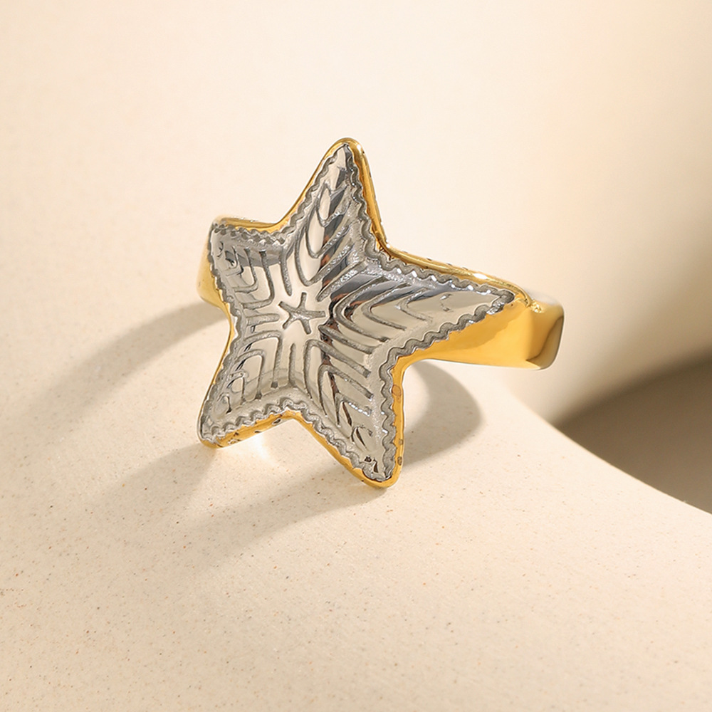 1 Piece Modern Star Mixed Color Stainless Steel Statement Rings h5Picture4