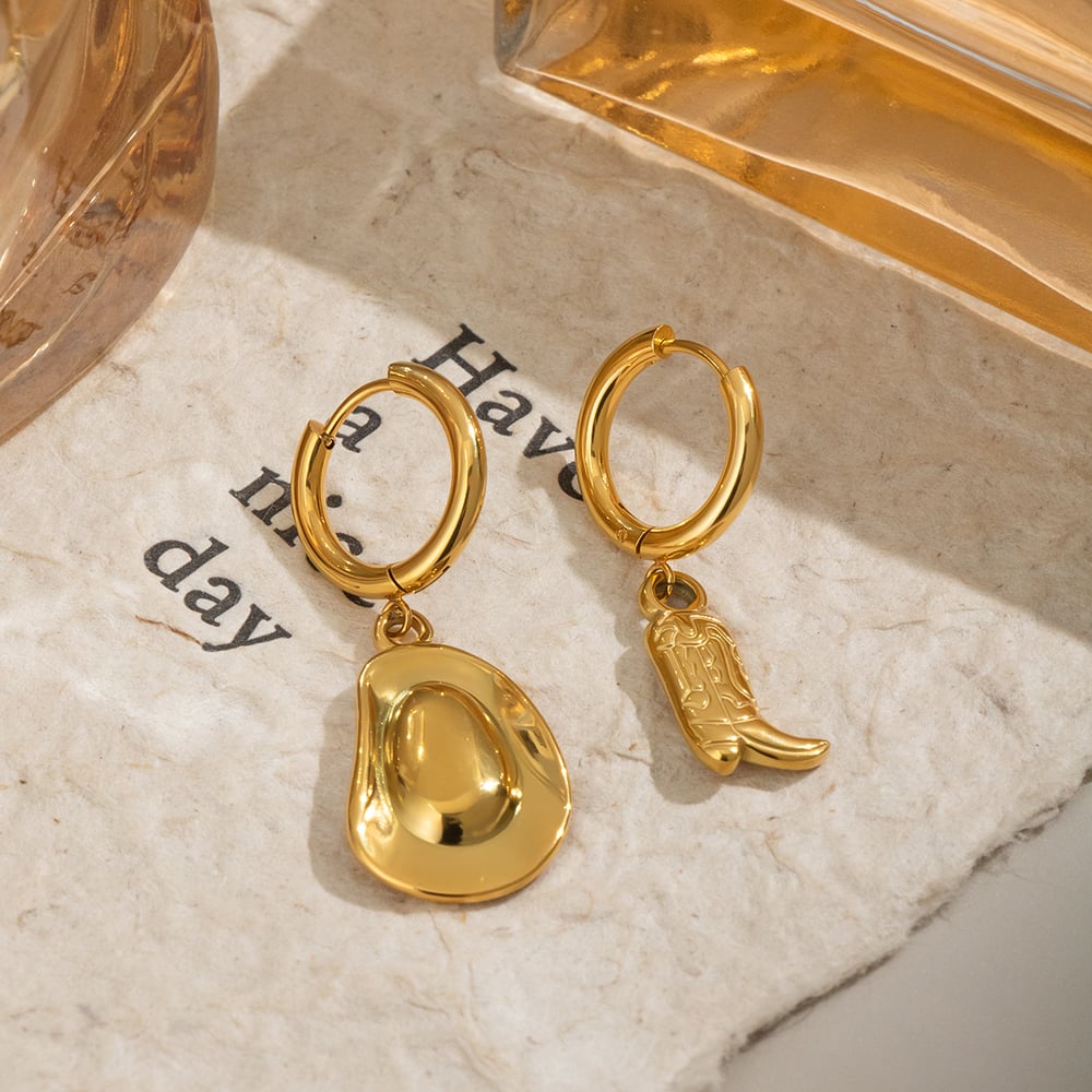 1 Pair Hip-Pop/Rock Boots Stainless Steel  Gold Color Women's Drop Earrings Picture4