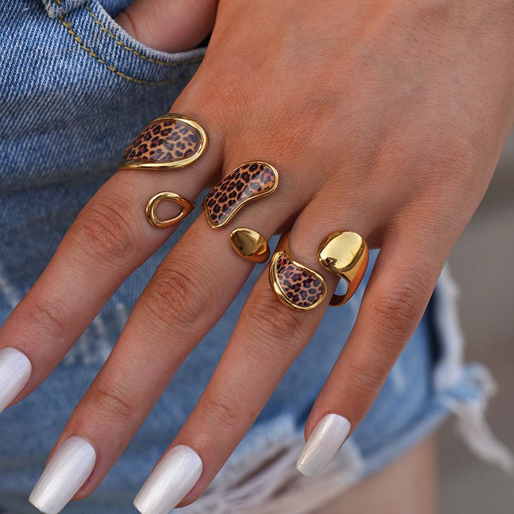 1 Piece Simple  Casual Leopard Print Stainless Steel  Statement Rings h5Picture7