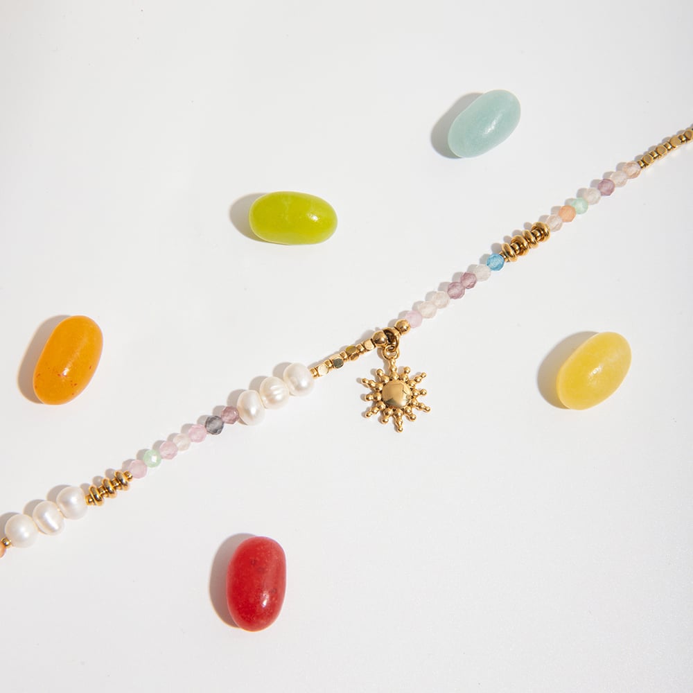 1 Stück polychrome Perlen Sonne Edelstahl Gold Farbe Damen Anhänger Halsketten Bild5