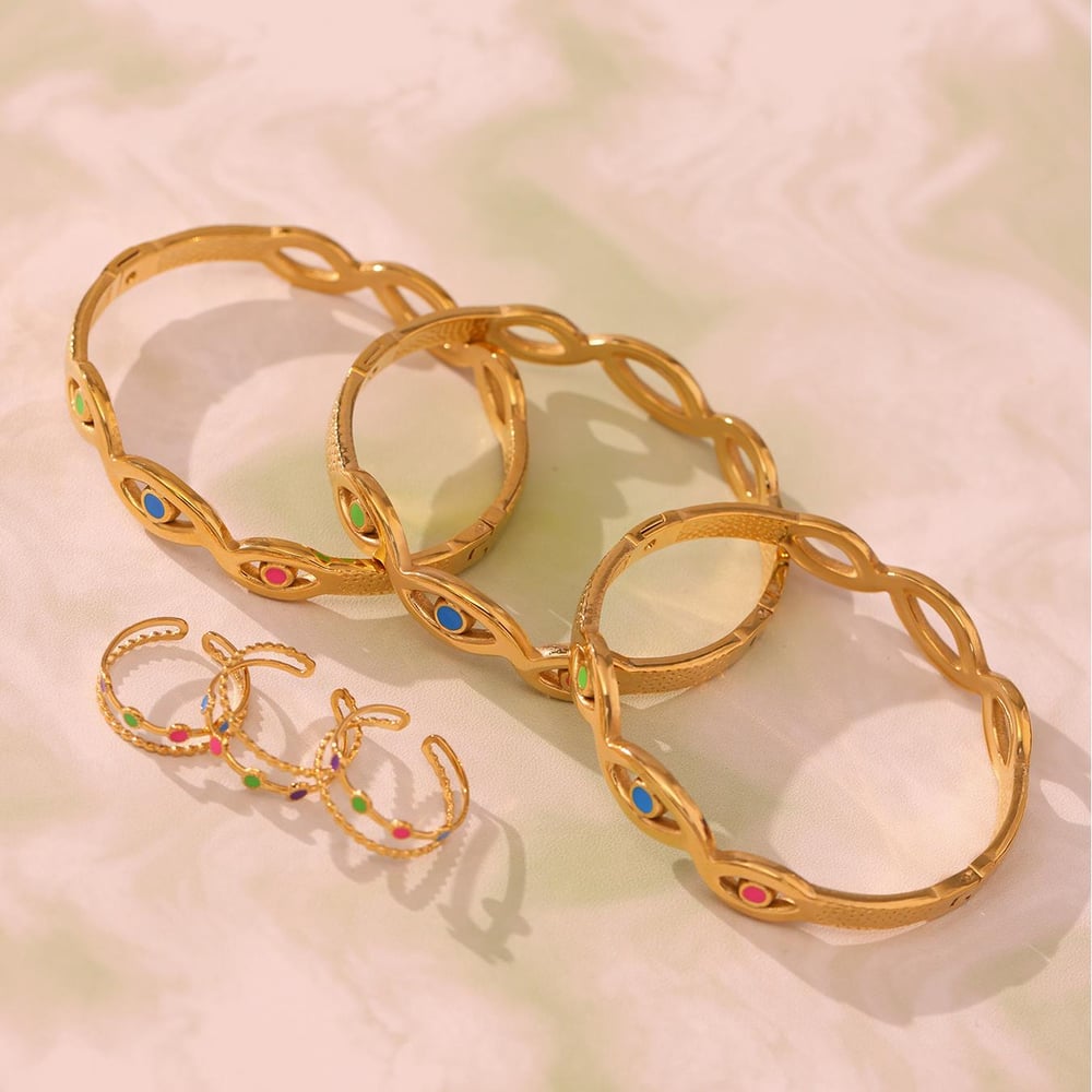 1 Piece Delicate Devil's Eye Stainless Steel Gold Color Women's Bracelets Sets h5Picture8