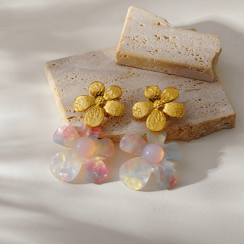 1 Pair Romantic Series Imitation Acetate Sheet Flower Drop Earrings h5Picture3