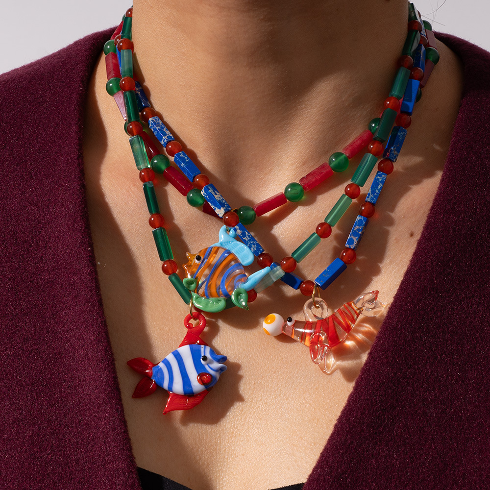 1 Piece Transparent Glass Fish Natural Stones Women's Beaded Necklaces h5Picture5