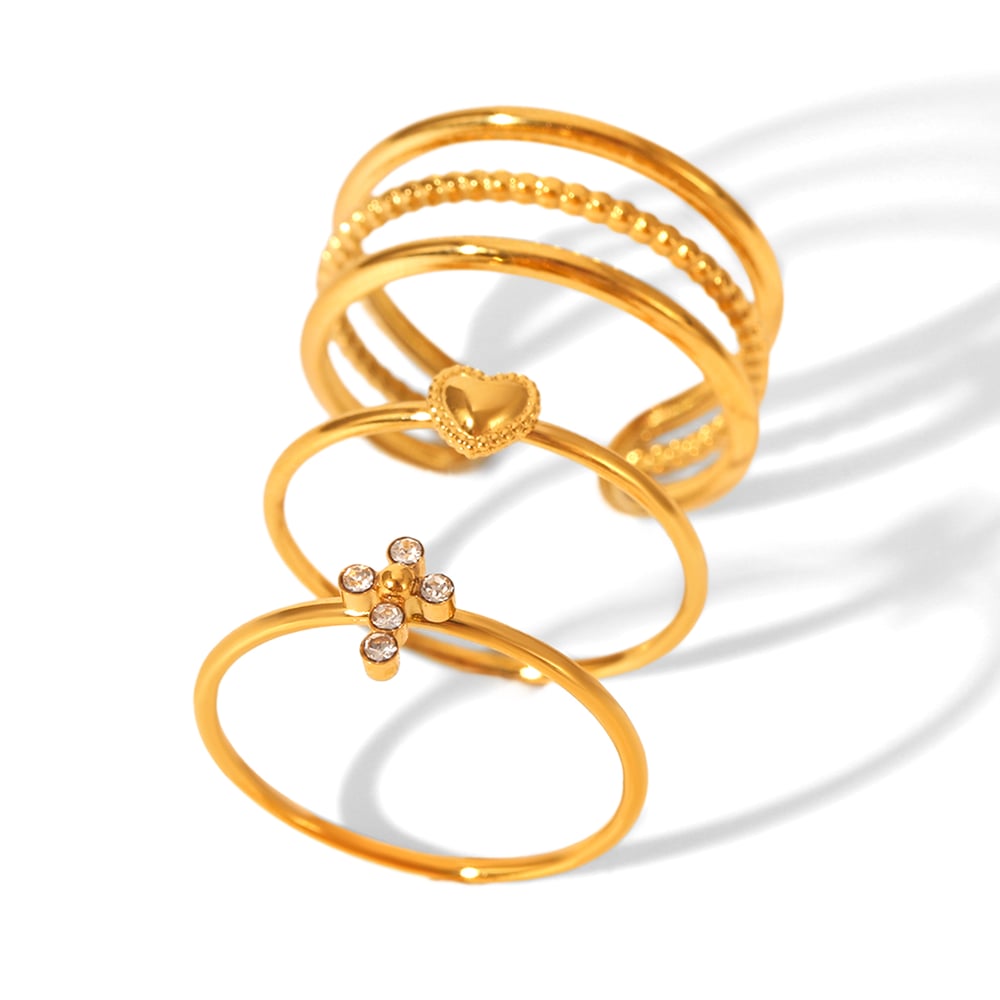 1 Piece Simple Series Daily Cross Stainless Steel  Gold Color  Rings Set
