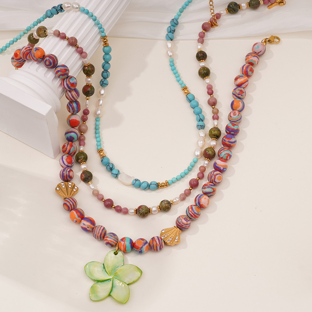 1 Piece Romantic Series Flower Natural Stones Women's Beaded Necklaces Picture3