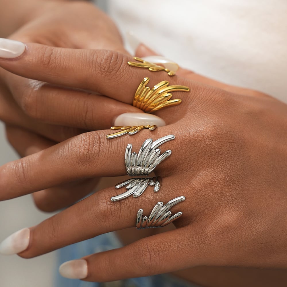 1 stuk Casual Wings roestvrij staal goudkleurige statement ringen Afbeelding5