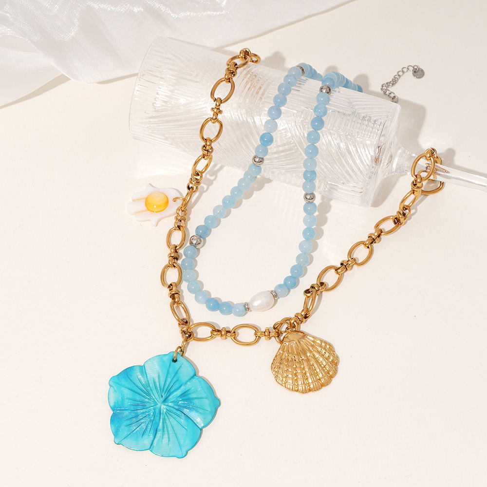 1 Piece Vacation Style Blue Flower Natural Stones Women's Pendant Necklaces h5Picture4
