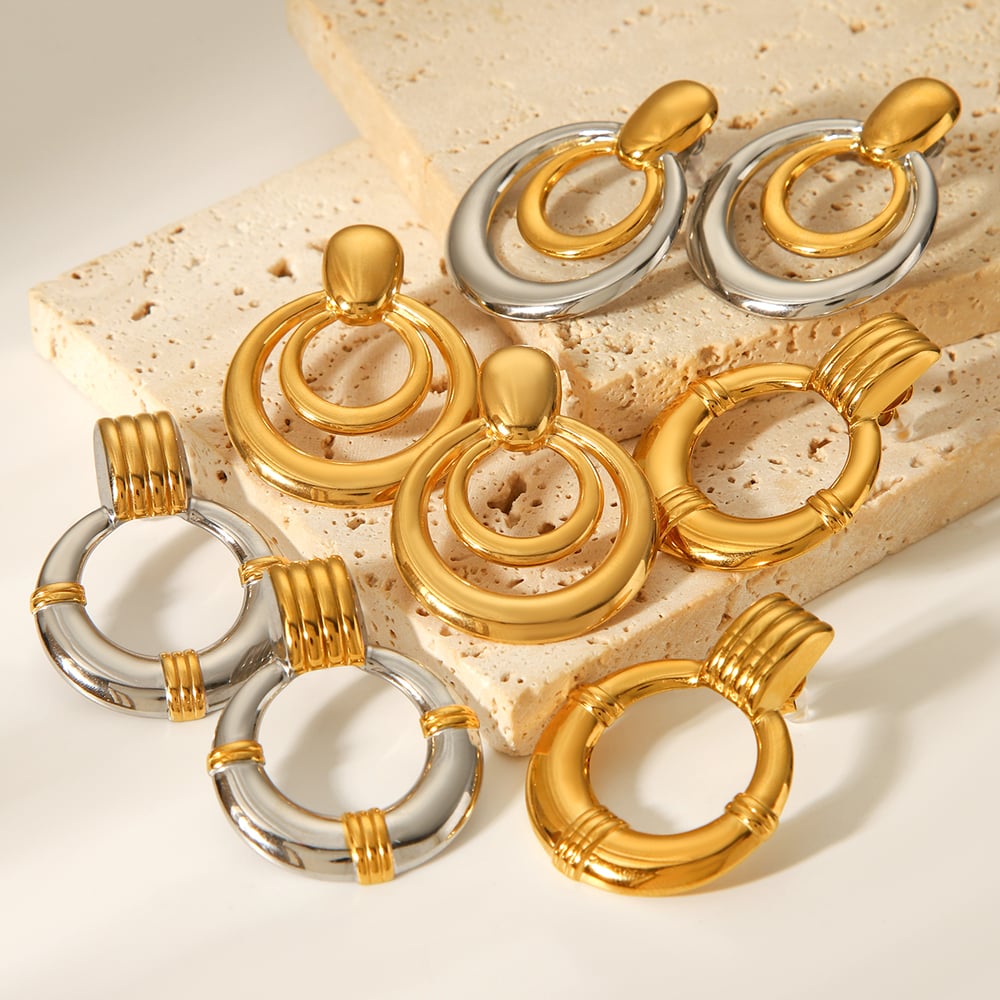 1 Pair Modern Circle Shape Stainless Steel Gold Color Women's Stud Earrings h5Picture7