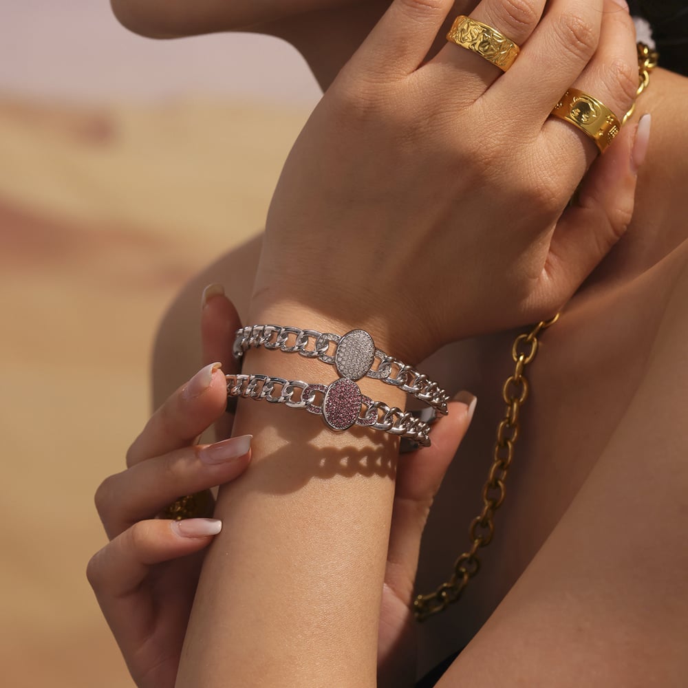 1 Stück Luxuriöse Serie Oval Edelstahl Gold Farbe Damen Armreifen Bild3