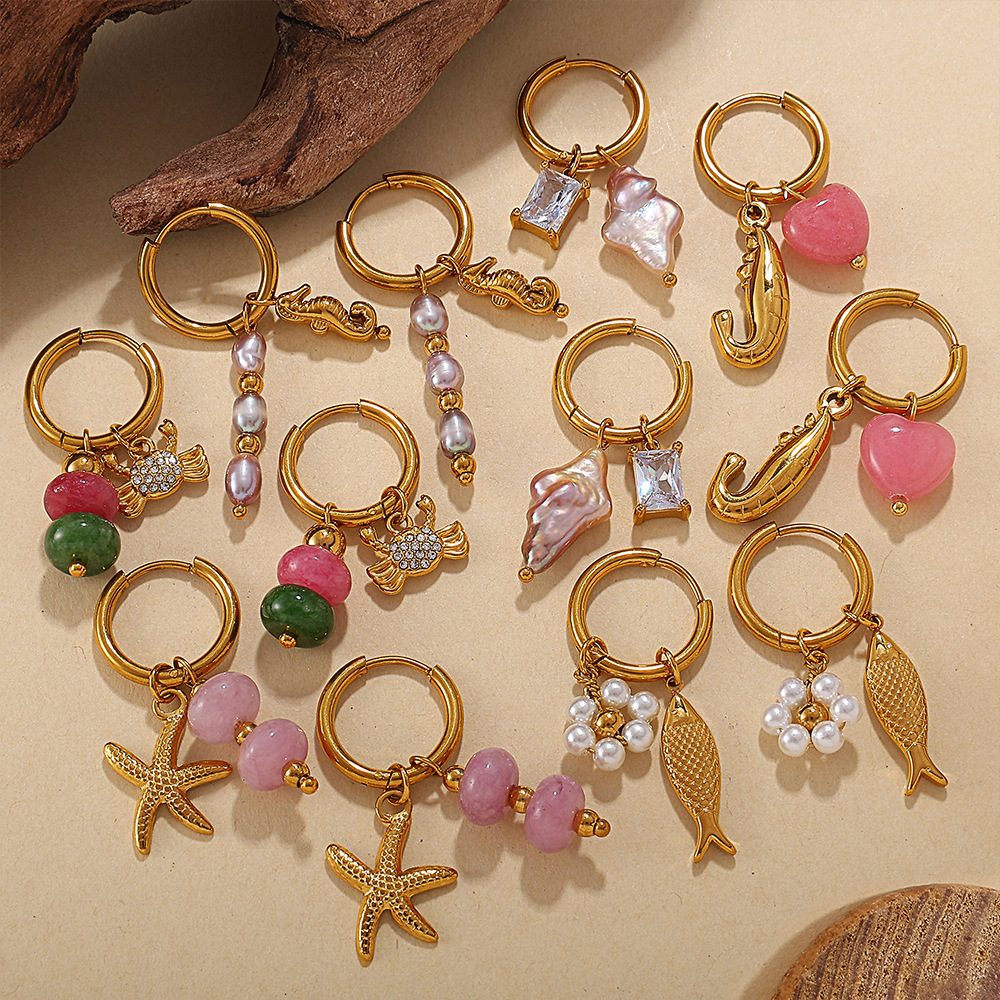 1 Pair Oceanic Stainless Steel Gold Color Drop Earrings Picture4