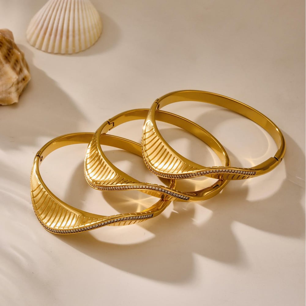 1 Piece Classic Twist Spiral Stainless Steel Gold Color Women's Bangles h5Picture5