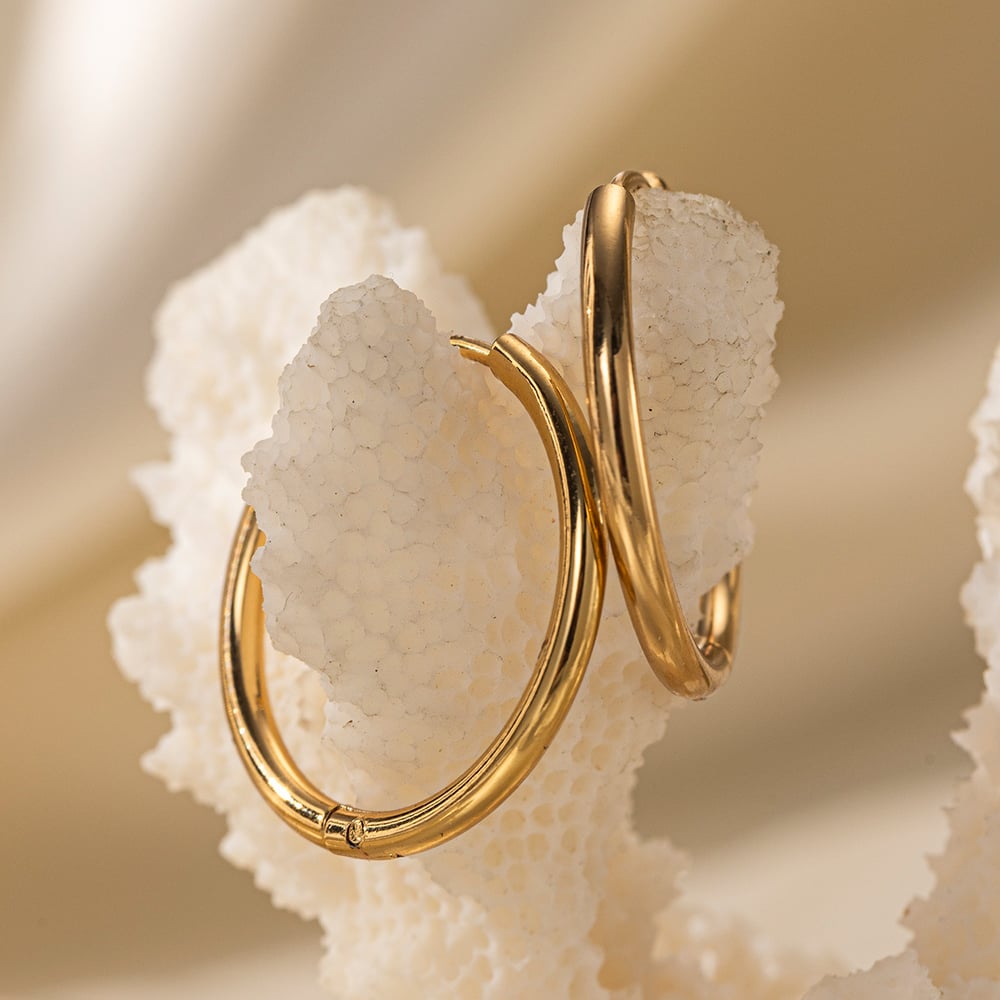 1 Pair Stainless Steel Gold Color Hoop Earrings Picture4