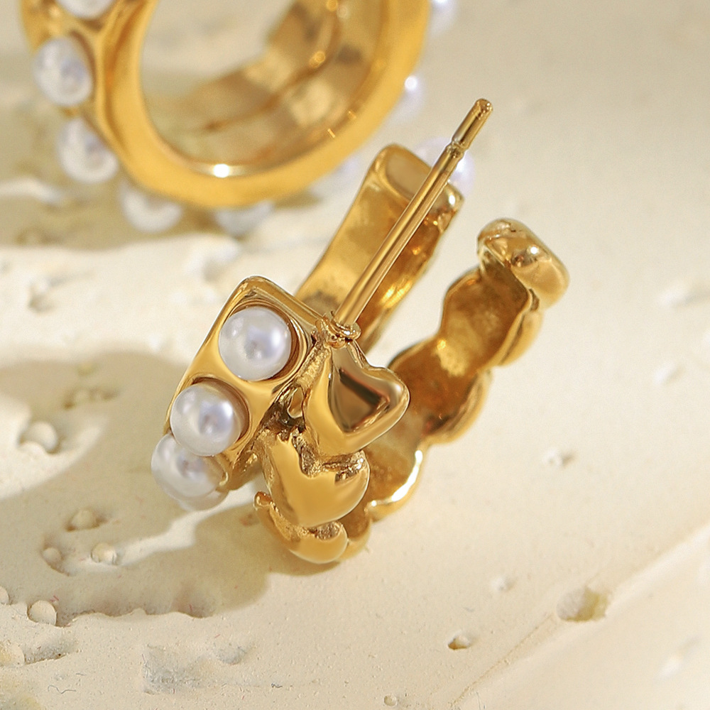 1 Pair Heart Stainless Steel Gold Color Hoop Earrings Picture6