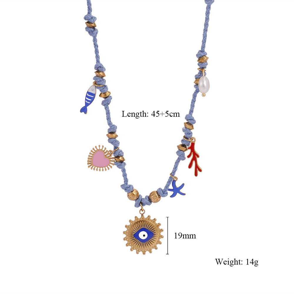 1 Piece Elegant Devil's Eye Natural Stones Gold Color Women's Beaded Necklaces h5Picture2