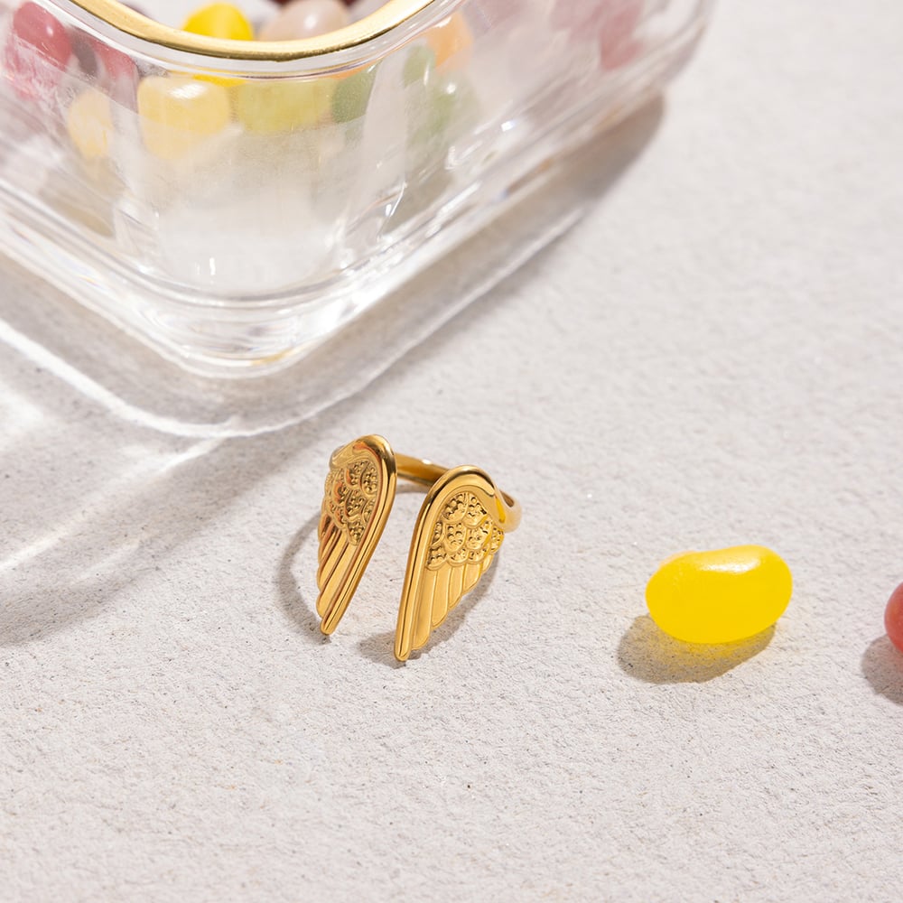 1 Piece Delicate Wings Stainless Steel Gold Color Statement Rings Picture8